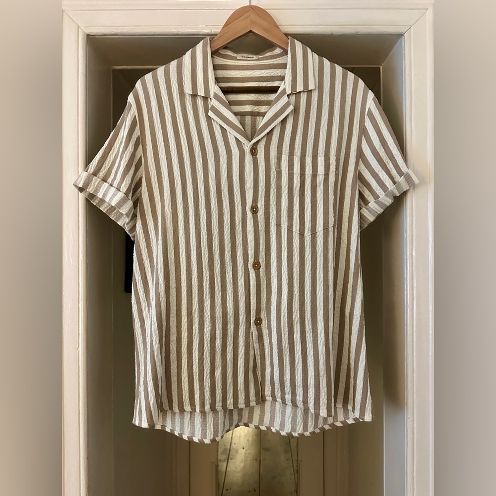 Commas Men’s Striped Textured Cotton-Blend Shirt sz M